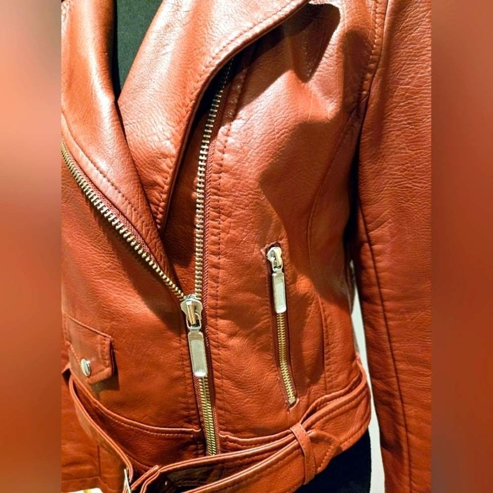 FREE PRESS Motorcycle Jacket Vegan Leather Notch Collar sz small - Picture 6 of 12
